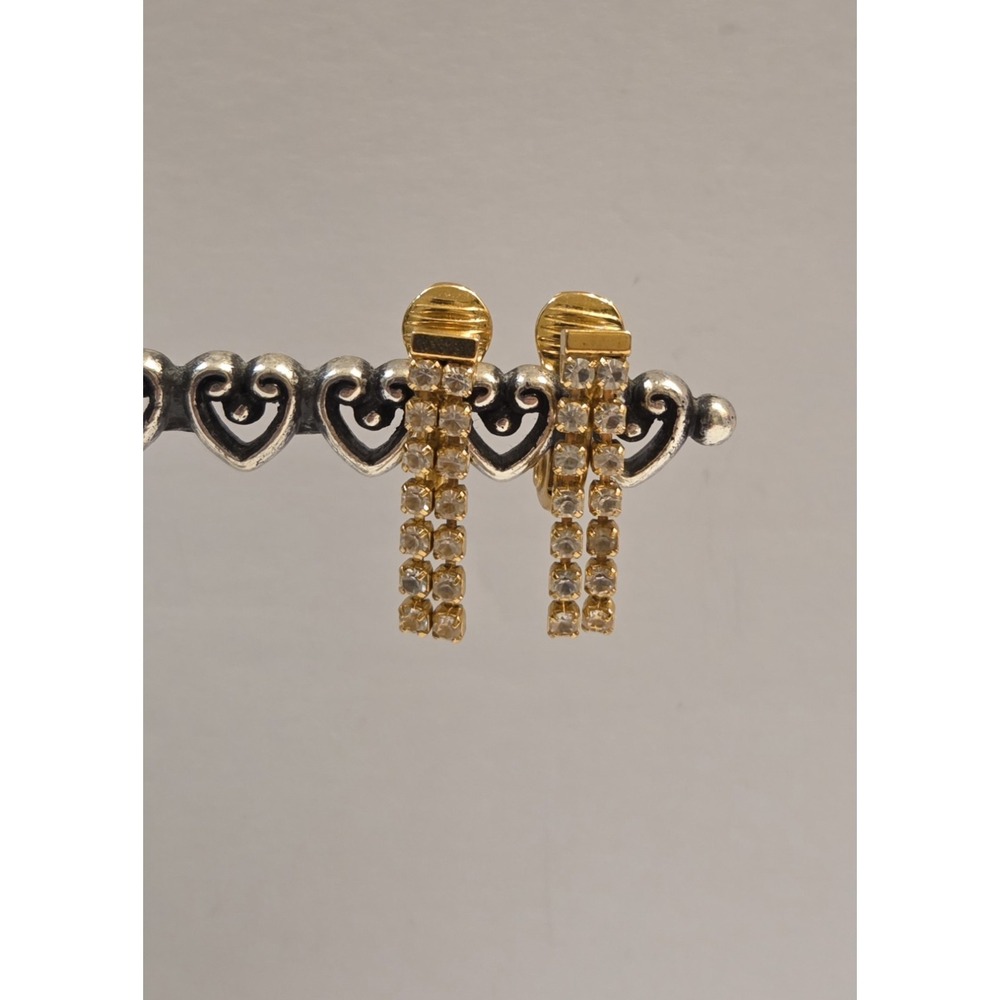 Vintage Monet Gold Tone Dangling Rhinestone Clip-On Earrings